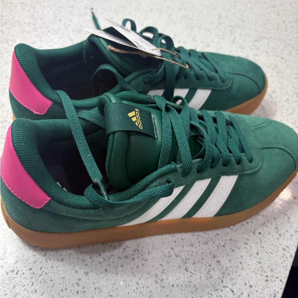 Adidas Forest Green Sneakers with White Stripes